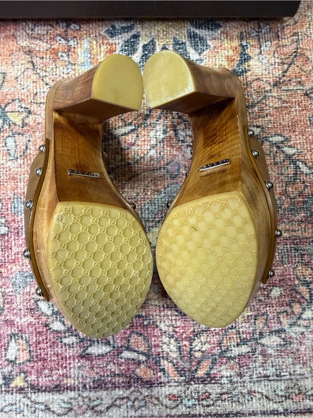 Vintage Gucci Women's Tan Leather Horsebit Platform Mules - Picture 6 of 7